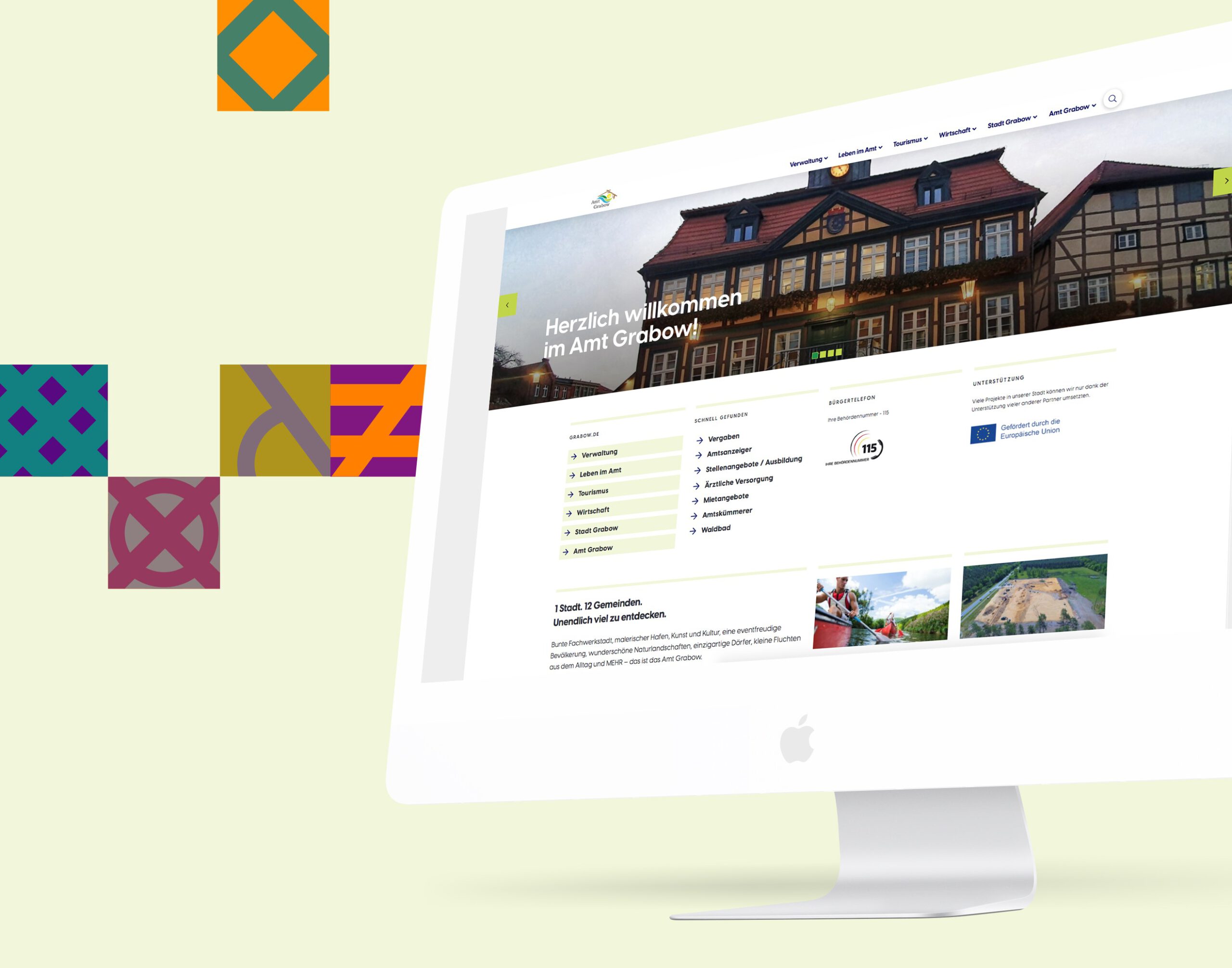 Mockup der neuen Website für Amt Grabow im neuen Corporate Design der Stadt Grabow von Daniel Roode. Webdesign.